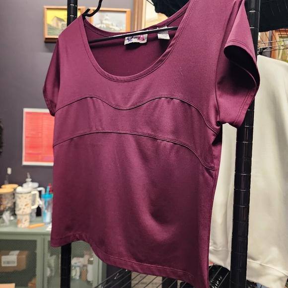 RETRO Y2K Q&A Maroon Short Sleeve Top L - Picture 2 of 4